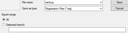 Registry Backup Window alt text